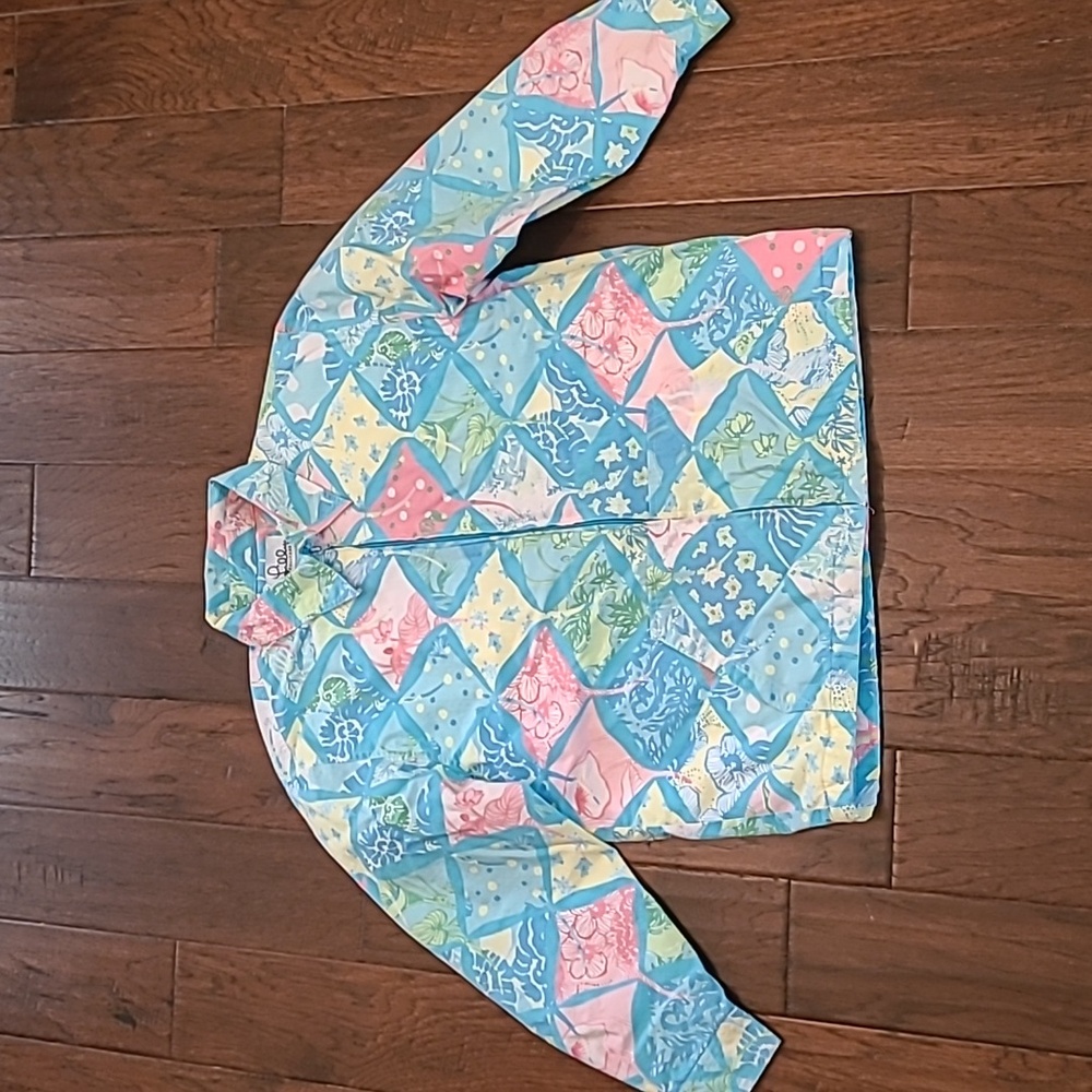 Lilly Pulitzer Pastel Patchwork Print Jacket - Blue, Pink, Yellow, Green